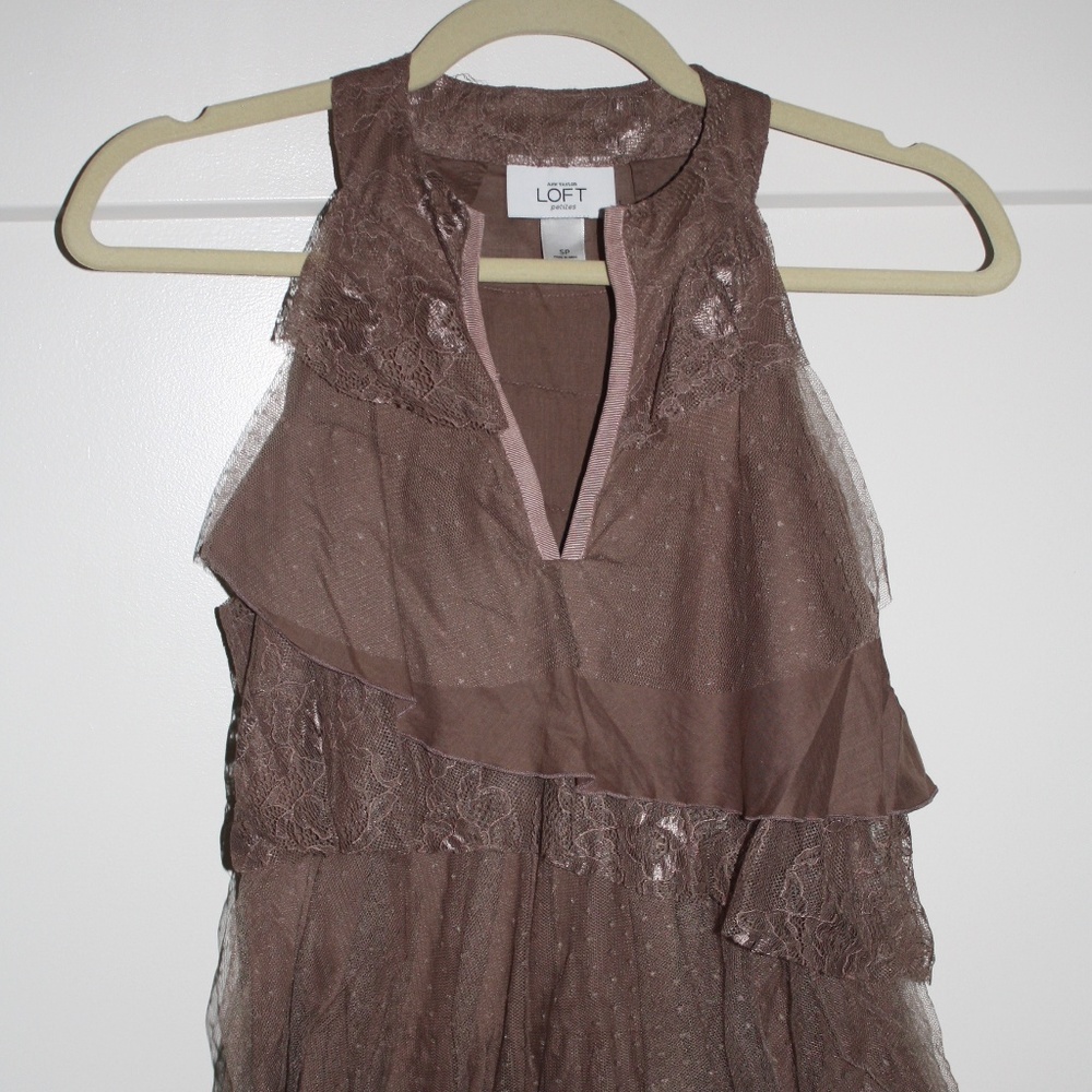 LOFT Mult-layered and Multi-fabric Maroon Blouse